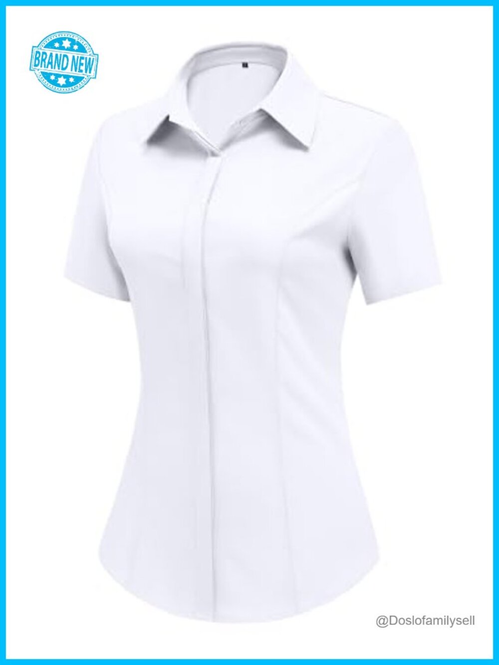 Short Sleeve Button Down Shirt Business Fitted Collared Blouse Office Summer Top